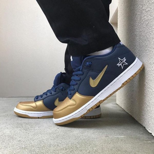 Nike Dunk Trainers, Nike SB Skate Shoes, Supreme x Nike Dunk SB Low QS 'Metallic Gold'